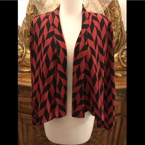 **"New Directions" Open Front Jacket, Size XL, Red and Black. Shawl Collar. B4 - Picture 1 of 4